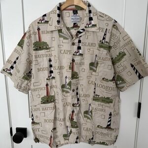 VTG David Carey Originals Men's Button-Up Shirt Size XL Lighthouse Beach Resort